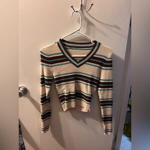 Striped cream, blue, and brown sweater from cider size small